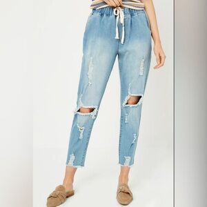 Light Wash Drawstring Jeans